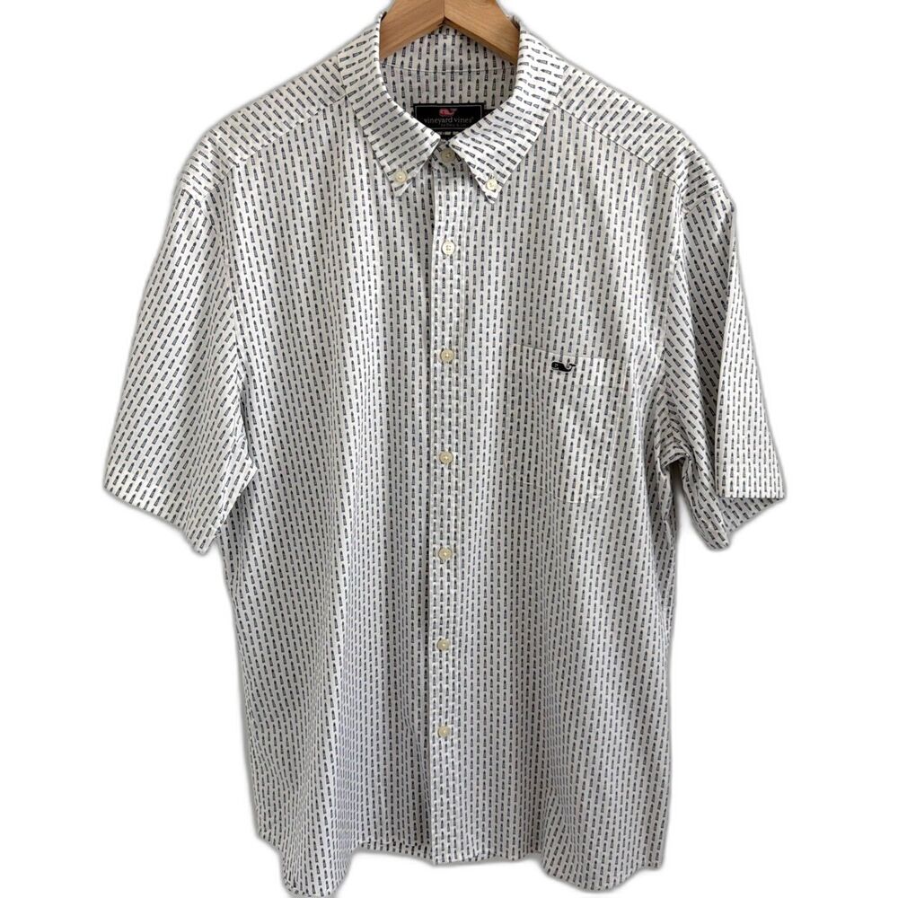 Vineyard Vines Shirt Mens L White Blue Lighthouse Classic Fit Button Up Nautical